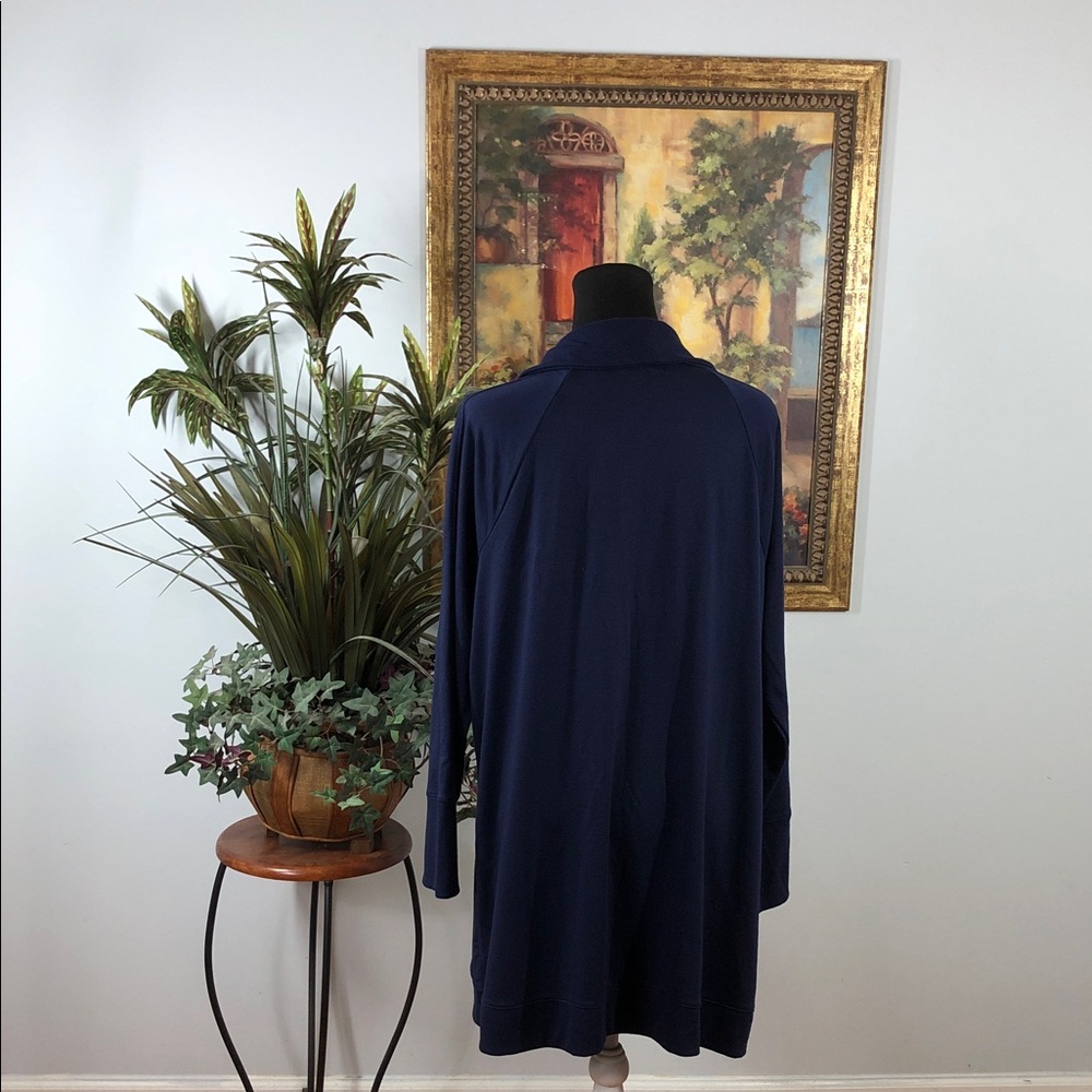 Chico’s Synergy Navy Women's Wrap Cadigan Blue Long Sleeve One Button Lagenlook - Picture 4 of 16